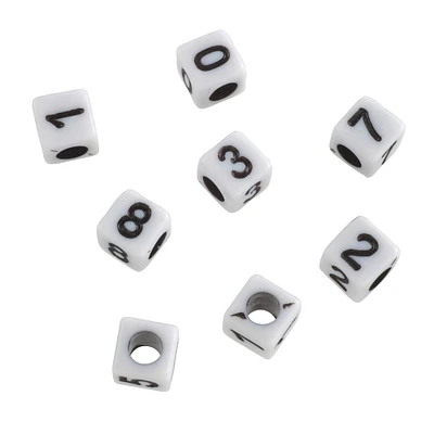 White Number Acrylic Cube Beads, 5mm by Bead Landing™