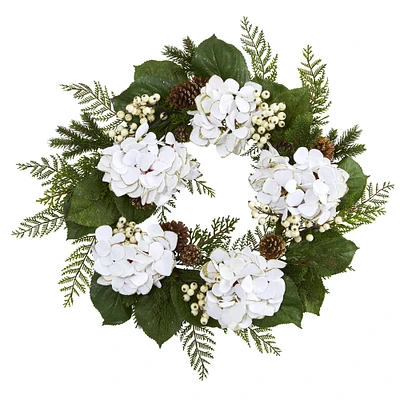 24" Gold Trimmed White Hydrangea & Berry Wreath