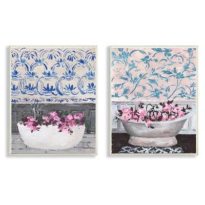 Stupell Industries Flowers In Bath Tub Pink Blue Interior Design,10" x 15"
