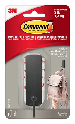 Command™ Medium Decorative Hook, Matte Black