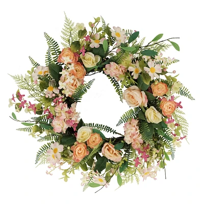 24" Pink Rose & Hydrangea Floral Spring Wreath