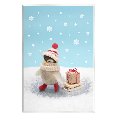 Stupell Industries Penguin Christmas Present Sled Wall Plaque Art