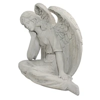 17" Gray Graceful Sitting Angel Outdoor Garden Statue