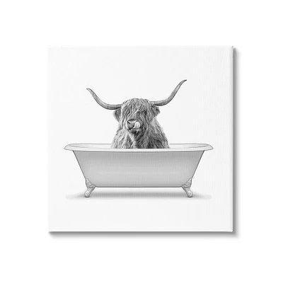 Stupell Industries Longhorn Highland Cow Bath Tub Canvas Wall Art