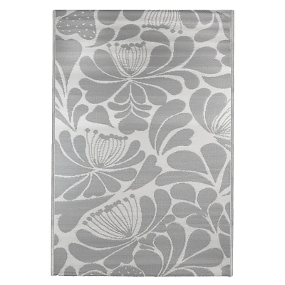 Gray & Off-White Floral Rectangular Outdoor Area Rug, 4ft. x 6ft.