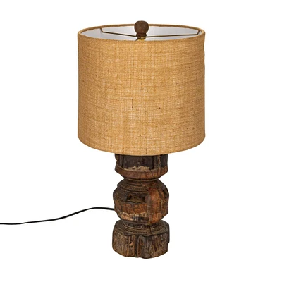 24" Natural & Gold Colored Reclaimed Wood Table Lamp with Jute Shade