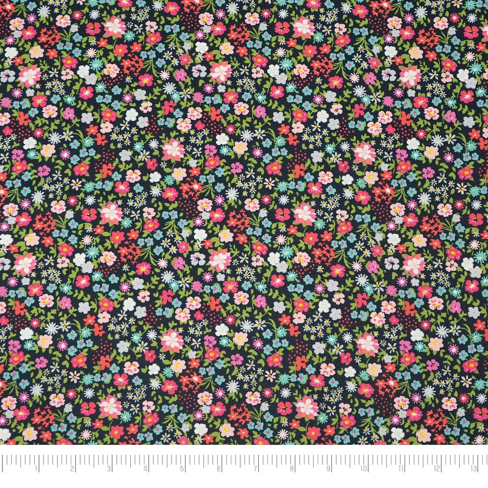 SINGER Pink Small Floral Dark Cotton Fabric