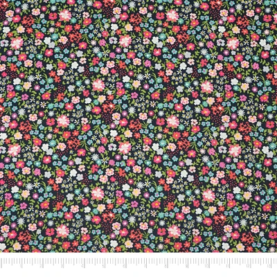 SINGER Pink Small Floral Dark Cotton Fabric