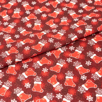 SINGER Christmas Red Stockings Cotton Fabric