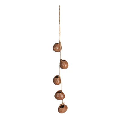 21.5" Brown Stoneware Hanging Vases on Jute Rope with Reactive Glaze