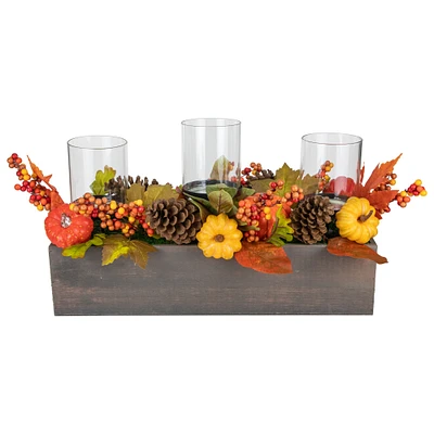 27" Pumpkin, Berry & Pinecone Fall Harvest Triple Pillar Candle Holder