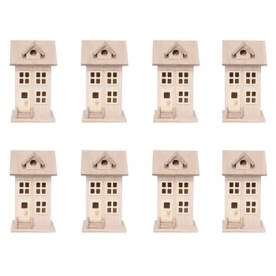 8 Pack: 7.5" Unfinished Wood Townhouse Birdhouse by Make Market®