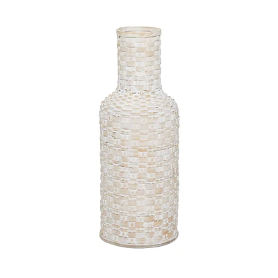 White Bamboo Tall Woven Floor Vase 8" x 8" x 22"