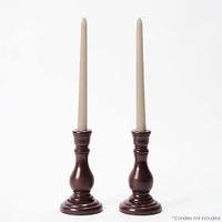 American Art Decor 6.5" Dark Brown Wood Taper Candlestick Holders, 2ct.