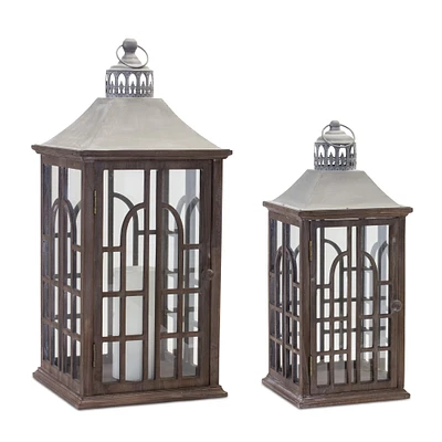 Brown Wood Lantern with Metal Lid Set, 23" & 29"