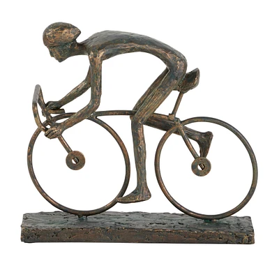 9" Contemporary Bronze Polystone Stylized Cyclist Sculpture