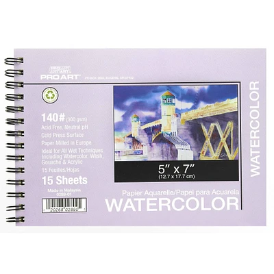 Pro Art® 140lb. Wired Watercolor Paper Pad, 5" x 7"