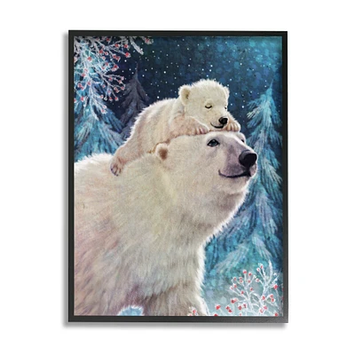 Stupell Industries Polar Bear & Cub Winter Scene Framed Giclee Art