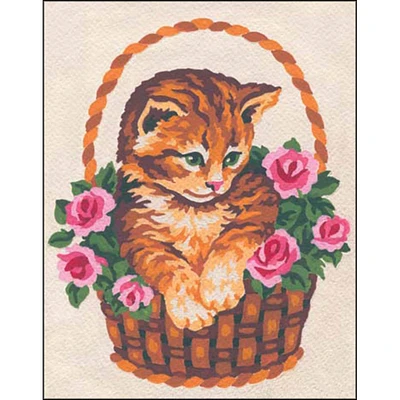 Collection D'Art Kitten in Rose Basket Stamped Needlepoint Kit