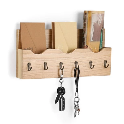 NEX™ Brown Wall Mounted Mail Holder & Organizer with 6 Key Hooks