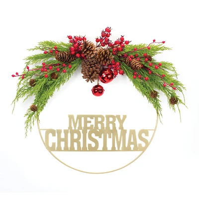 21" Merry Christmas Pine Half Wreath