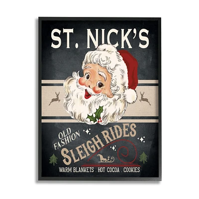 Stupell Industries St. Nick's Sleigh Rides Vintage Style Sign Framed Giclee Art