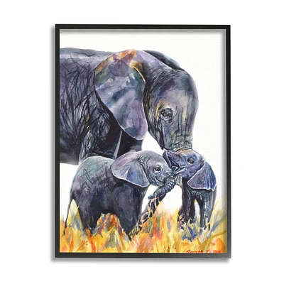Stupell Industries Elephant Family in Tall Yellow Grass Safari Animals in Frame Wall Art