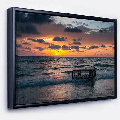 Designart - Tropical Beach with Empty Cage - Extra Large Seashore Canvas Art in Black Frame
