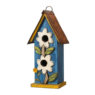 Glitzhome® 13.75" Distressed Flower Birdhouse