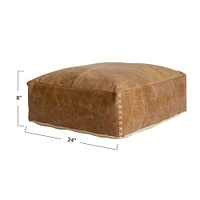 Hazelnut Rustic Buffalo Leather Pouf Ottoman