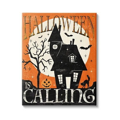 Stupell Industries Halloween Is Calling Haunted House Canvas Wall Art