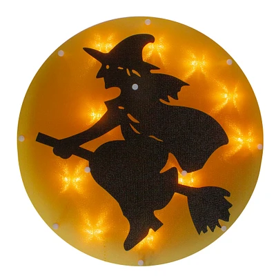 13.75" Lighted Witch on Broomstick Halloween Window Silhouette