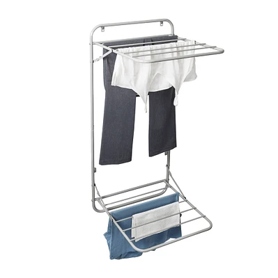 Honey Can Do 2-Tier Gray Over the Door Retractable Clothing Drying Rack