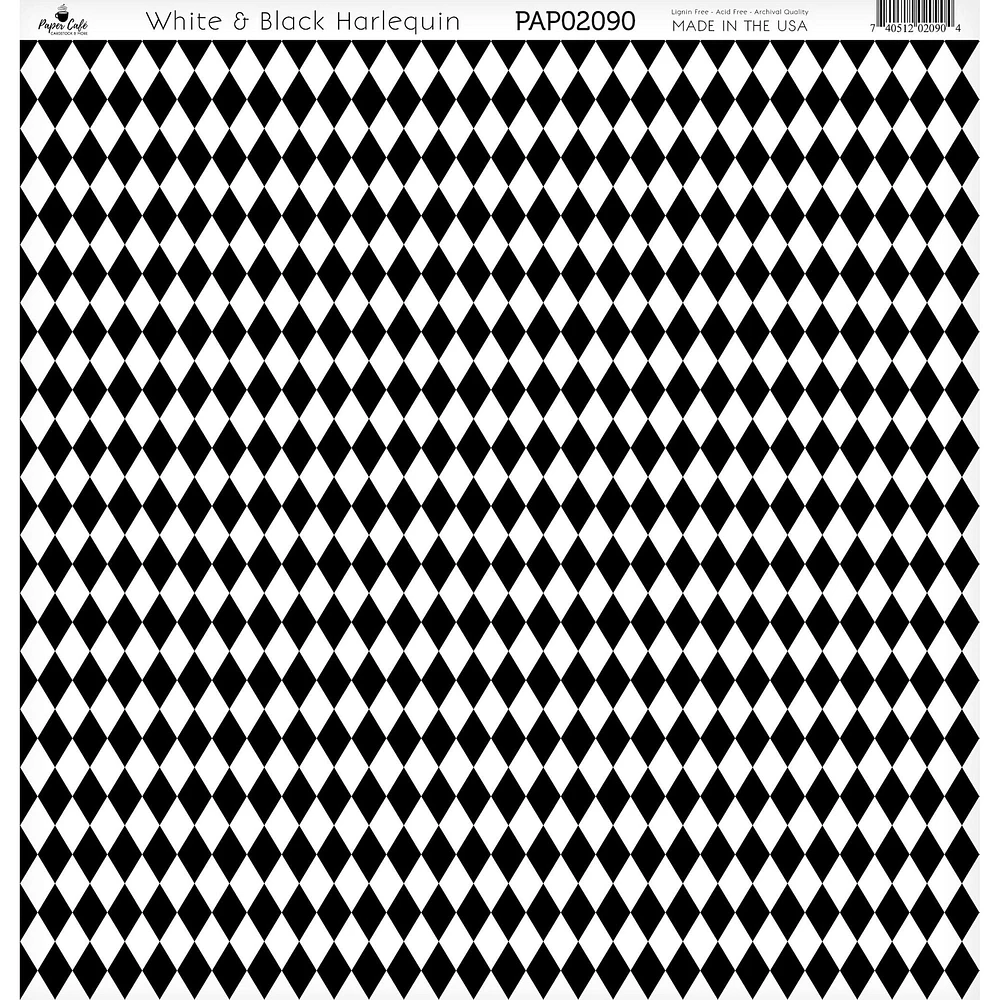 Paper Café White & Black Harlequin 12" x 12" Cardstock, 15 Sheets