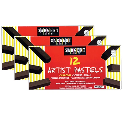 Sargent Art® Artist Square Charcoal Chalk Pastels, 3 Packs of 12