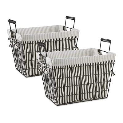 DII® Black & White Ticking Stripe Lined Basket Set