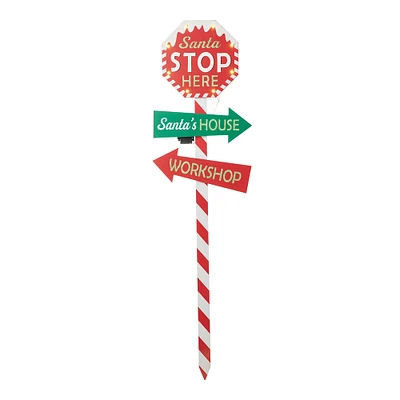 Glitzhome® 41.75'' Lighted Santa Stops Here Wooden Yardstake