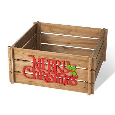 Glitzhome® Merry Christmas Wood Crate Tree Collar