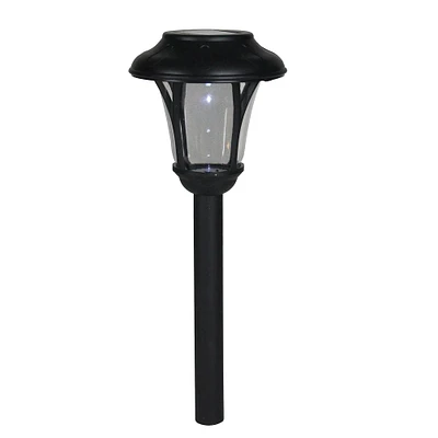 12" Black Solar Lantern With White LED Light & Lawn Stake