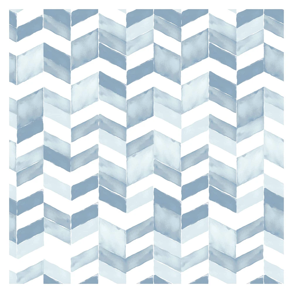 RoomMates Blue & White Paul Brent Watercolor Chevron Peel & Stick Wallpaper