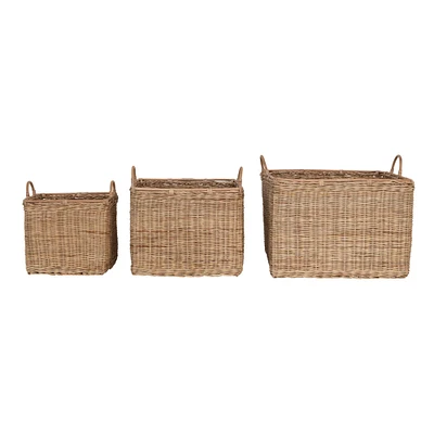 Natural Square Rattan Basket Set with Handles