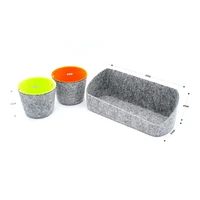 Welaxy Felt 3 Piece Gray Tray with Orange & Green Cups Desktop Organizer Set