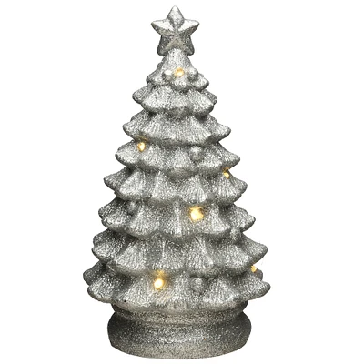 9" Lighted Silver Christmas Tree Figurine