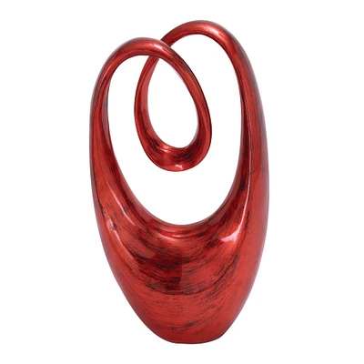 20" Red Polystone Contemporary Swirl Sculpture