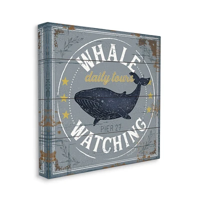 Stupell Industries Whale Watching Tours Sign Rustic Blue Marine Life Canvas Wall Art