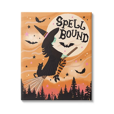 Stupell Industries Spell Bound Witch Flying Moonlit Sky Canvas Wall Art