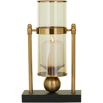 CosmoLiving by Cosmopolitan 13" Gold Metal Pillar Hurricane Lamp with Metal Stand