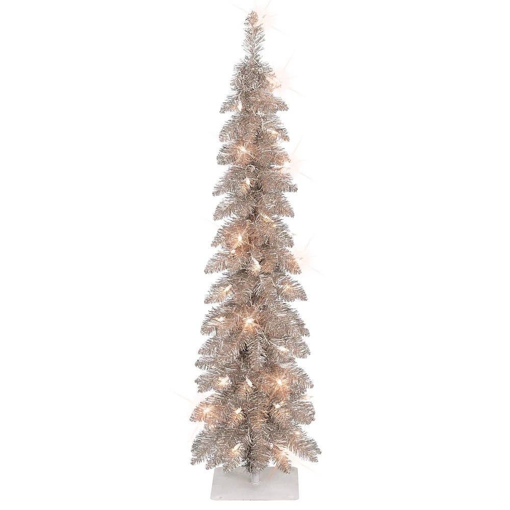 4ft. Pre-Lit Rose Gold Artificial Alpine Pencil Christmas Tree, Clear Lights