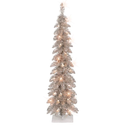 4ft. Pre-Lit Rose Gold Artificial Alpine Pencil Christmas Tree, Clear Lights