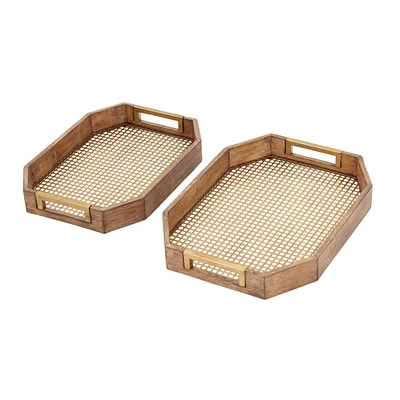 Light Brown Wood Traditional Tray Set